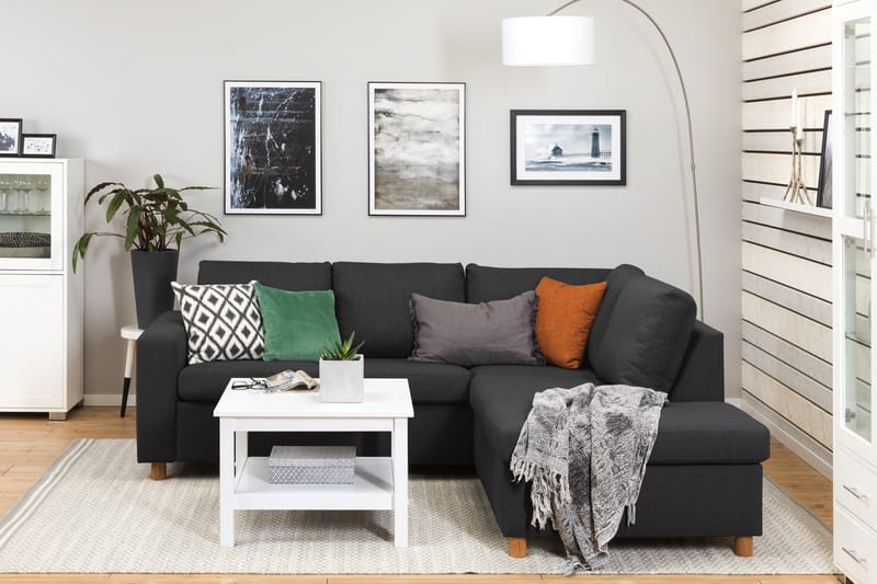 Crazy 3-sits Högervänd L-formad Schäslongsoffa i Tyg - Antracit - Möbler - Soffa - Divansoffa & schäslongsoffa - 2 sits soffa med divan