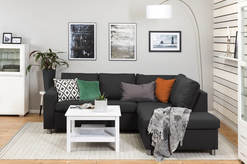 Crazy 3-sits Högervänd L-formad Schäslongsoffa i Tyg - Antracit - Möbler - Soffa - Divansoffa & schäslongsoffa - 2 sits soffa med divan