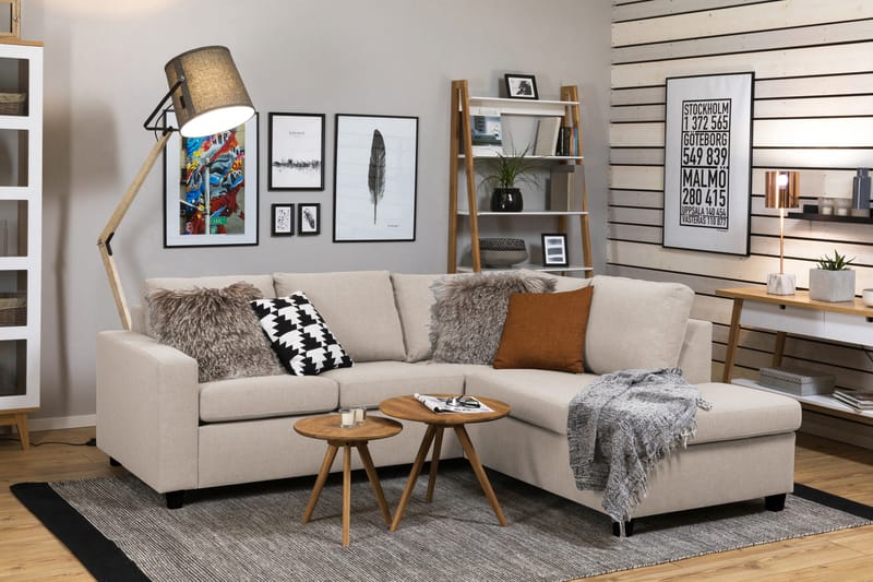 Crazy 3-sits Högervänd L-formad Schäslongsoffa i Tyg - Beige - Möbler - Soffa - Divansoffa & schäslongsoffa - 2 sits soffa med divan