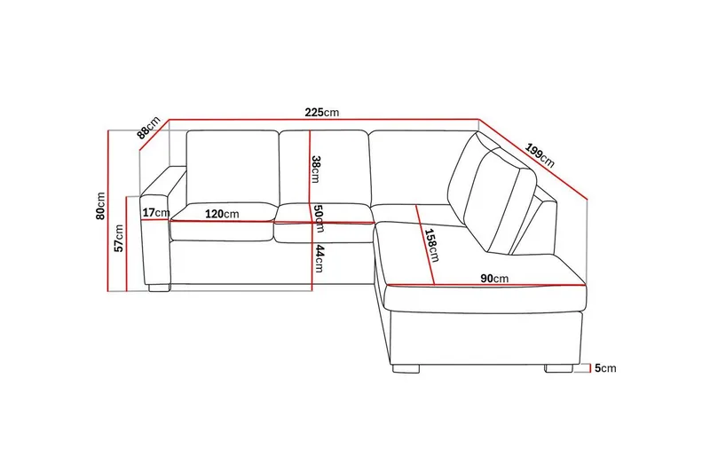 Crazy 3-sits Högervänd L-formad Schäslongsoffa i Tyg - Beige - Möbler - Soffa - Divansoffa & schäslongsoffa - 2 sits soffa med divan