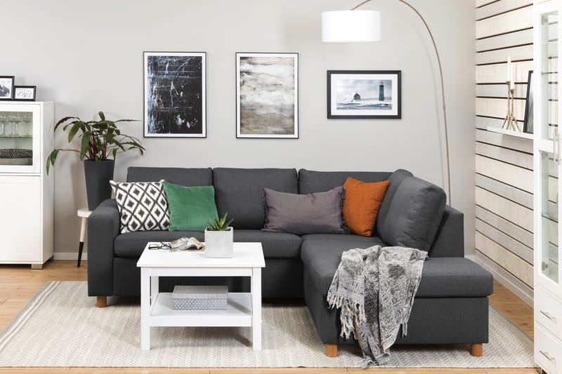 Crazy 3-sits Högervänd L-formad Schäslongsoffa i Tyg - Mörkgrå - Möbler - Soffa - Divansoffa & schäslongsoffa - 2 sits soffa med divan