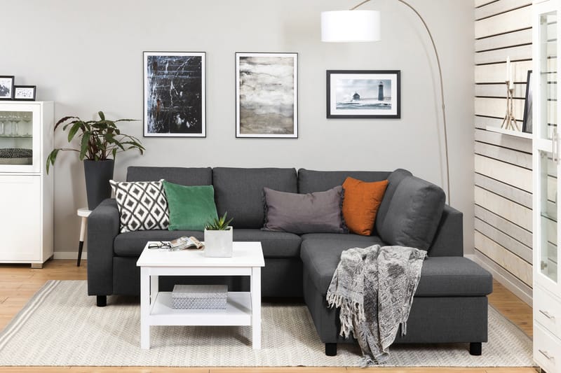 Crazy 3-sits Högervänd L-formad Schäslongsoffa i Tyg - Mörkgrå - Möbler - Soffa - Divansoffa & schäslongsoffa - 2 sits soffa med divan