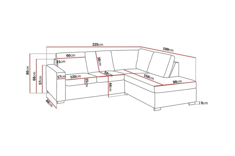 Crazy 3-sits Högervänd L-formad Schäslongsoffa i Tyg - Mörkgrå - Möbler - Soffa - Divansoffa & schäslongsoffa - 2 sits soffa med divan