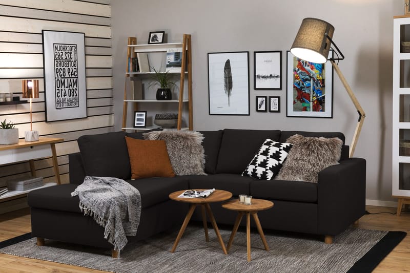 Crazy 3-sits Vänstervänd L-formad Schäslongsoffa i Tyg - Antracit - Möbler - Soffa - Divansoffa & schäslongsoffa - 2 sits soffa med divan