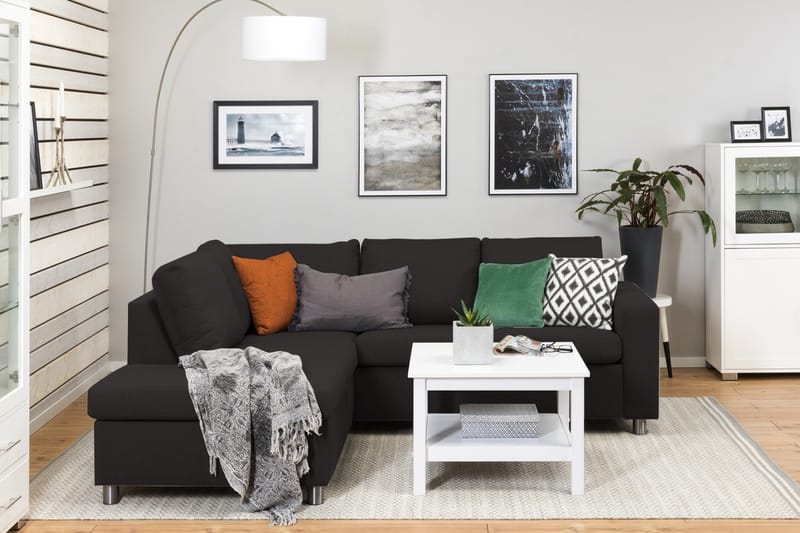 Crazy 3-sits Vänstervänd L-formad Schäslongsoffa i Tyg - Antracit - Möbler - Soffa - Divansoffa & schäslongsoffa - 2 sits soffa med divan