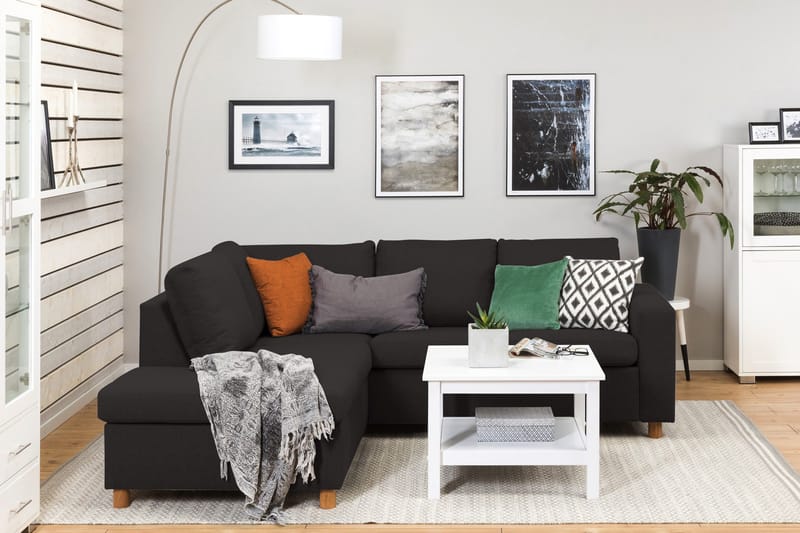 Crazy 3-sits Vänstervänd L-formad Schäslongsoffa i Tyg - Antracit - Möbler - Soffa - Divansoffa & schäslongsoffa - 2 sits soffa med divan