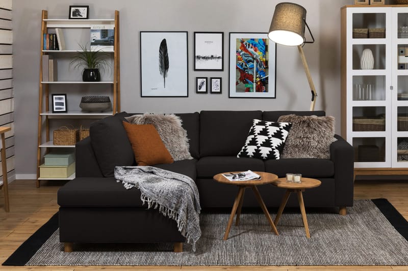 Crazy 3-sits Vänstervänd L-formad Schäslongsoffa i Tyg - Antracit - Möbler - Soffa - Divansoffa & schäslongsoffa - 2 sits soffa med divan