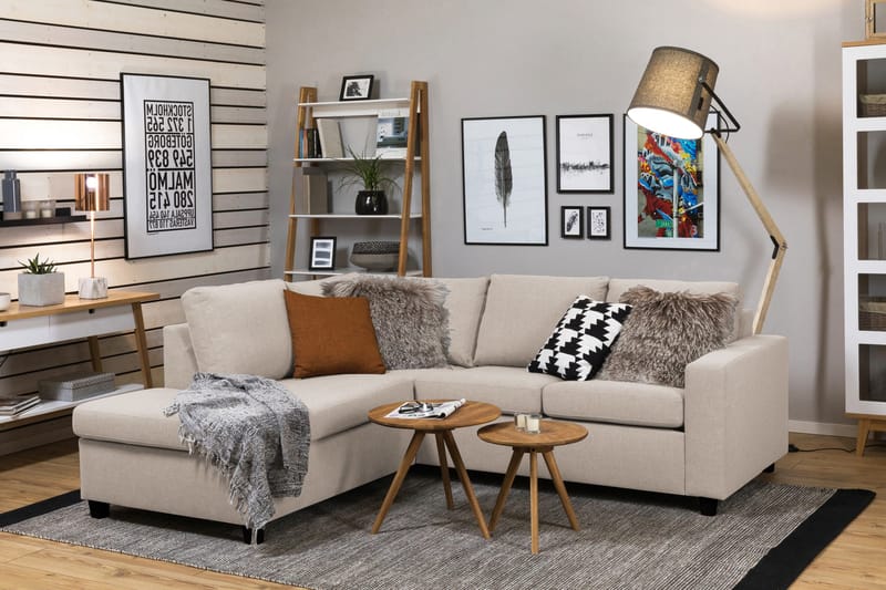 Crazy 3-sits Vänstervänd L-formad Schäslongsoffa i Tyg - Beige - Möbler - Soffa - Divansoffa & schäslongsoffa - 2 sits soffa med divan