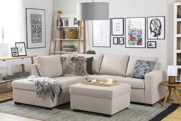 Crazy 3-sits Vänstervänd L-formad Schäslongsoffa i Tyg - Beige - Möbler - Soffa - Divansoffa & schäslongsoffa - 2 sits soffa med divan