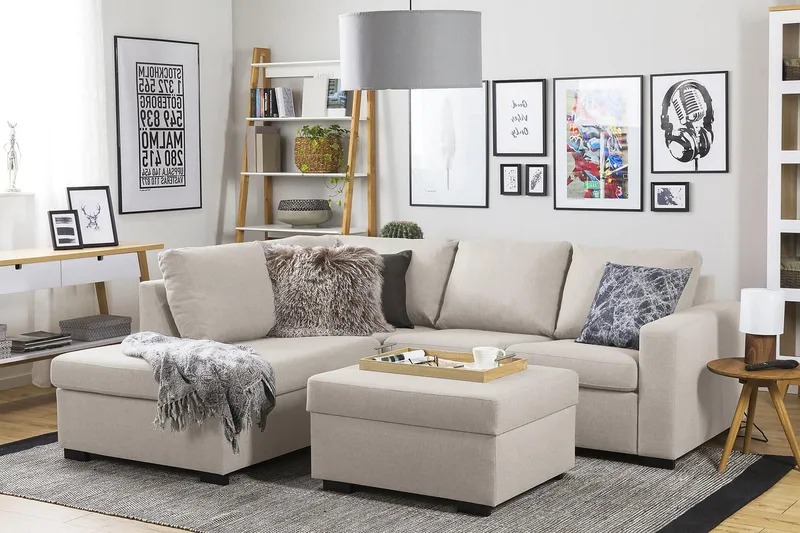 Crazy 3-sits Vänstervänd L-formad Schäslongsoffa i Tyg - Beige - Möbler - Soffa - Divansoffa & schäslongsoffa - 2 sits soffa med divan