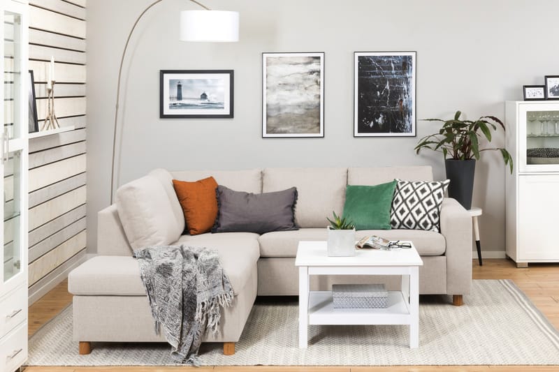 Crazy 3-sits Vänstervänd L-formad Schäslongsoffa i Tyg - Beige - Möbler - Soffa - Divansoffa & schäslongsoffa - 2 sits soffa med divan