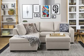 Crazy 3-sits Vänstervänd L-formad Schäslongsoffa i Tyg - Beige - Möbler - Soffa - Divansoffa & schäslongsoffa - 2 sits soffa med divan