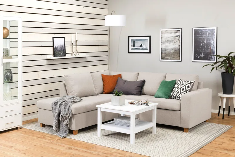 Crazy 3-sits Vänstervänd L-formad Schäslongsoffa i Tyg - Beige - Möbler - Soffa - Divansoffa & schäslongsoffa - 2 sits soffa med divan