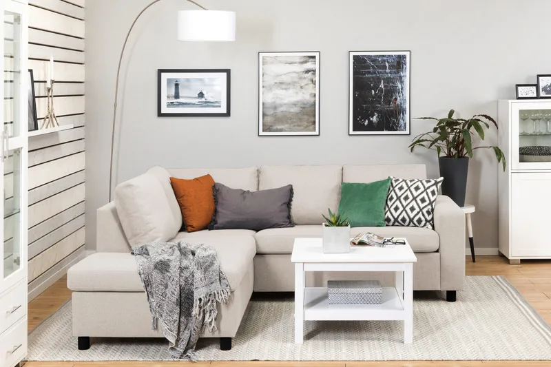 Crazy 3-sits Vänstervänd L-formad Schäslongsoffa i Tyg - Beige - Möbler - Soffa - Divansoffa & schäslongsoffa - 2 sits soffa med divan