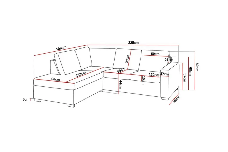 Crazy 3-sits Vänstervänd L-formad Schäslongsoffa i Tyg - Beige - Möbler - Soffa - Divansoffa & schäslongsoffa - 2 sits soffa med divan