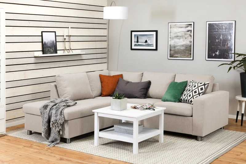 Crazy 3-sits Vänstervänd L-formad Schäslongsoffa i Tyg - Beige - Möbler - Soffa - Divansoffa & schäslongsoffa - 2 sits soffa med divan