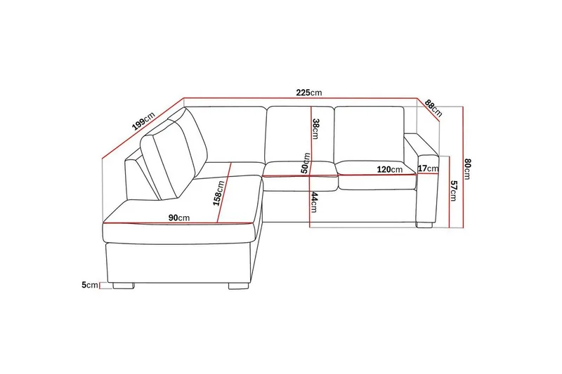 Crazy 3-sits Vänstervänd L-formad Schäslongsoffa i Tyg - Beige - Möbler - Soffa - Divansoffa & schäslongsoffa - 2 sits soffa med divan