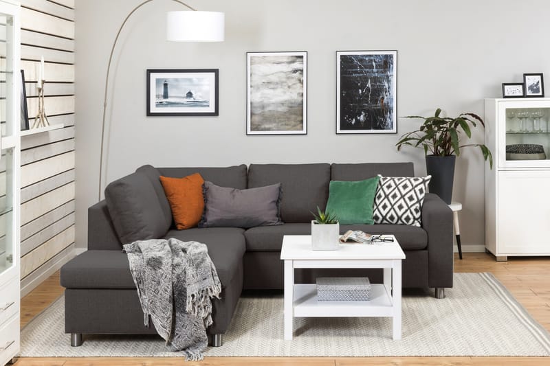 Crazy 3-sits Vänstervänd L-formad Schäslongsoffa i Tyg - Mörkgrå - Möbler - Soffa - Divansoffa & schäslongsoffa - 2 sits soffa med divan