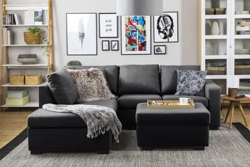 Crazy 3-sits Vänstervänd L-formad Schäslongsoffa i Tyg - Mörkgrå - Möbler - Soffa - Divansoffa & schäslongsoffa - 2 sits soffa med divan