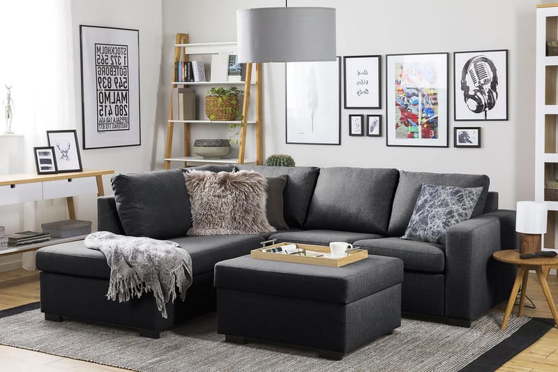 Crazy 3-sits Vänstervänd L-formad Schäslongsoffa i Tyg - Mörkgrå - Möbler - Soffa - Divansoffa & schäslongsoffa - 2 sits soffa med divan