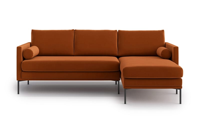3-sits Divansoffa Nauro - Sammet/Orange/Brun - 3 sits soffa med divan - Divansoffa & schäslongsoffa