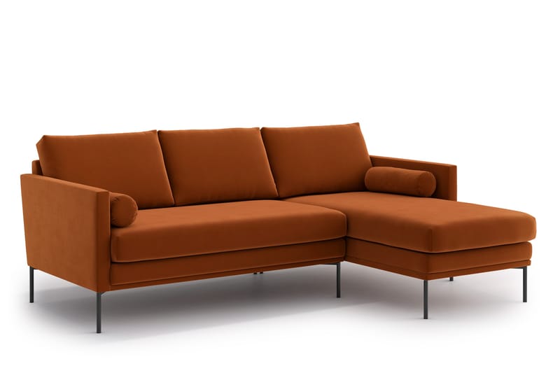 3-sits Divansoffa Nauro - Sammet/Orange/Brun - 3 sits soffa med divan - Divansoffa & schäslongsoffa