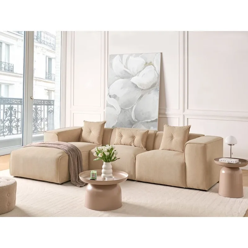 3-sits soffa Dolva - Beige, svart/Högervänd/Manchestertyg - Möbler - Soffa - Modulsoffa - Komplett modulsoffa