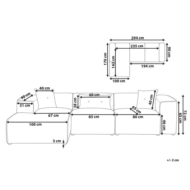 3-sits soffa Dolva - Beige, svart/Högervänd/Manchestertyg - Möbler - Soffa - Divansoffa & schäslongsoffa - 3 sits soffa med divan