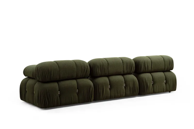 Belgin Bubblig Divansoffa 3-sits 288 cm med fasta armstöd och repdetaljer - Grön - Möbler - Soffa - Divansoffa & schäslongsoffa - 3 sits soffa med divan