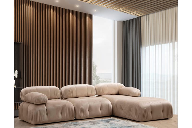 Bubblig Divansoffa 3-sits Belgin 288 cm med fasta armstöd och repdetaljer - Beige - Möbler - Soffa - Divansoffa & schäslongsoffa - 3 sits soffa med divan
