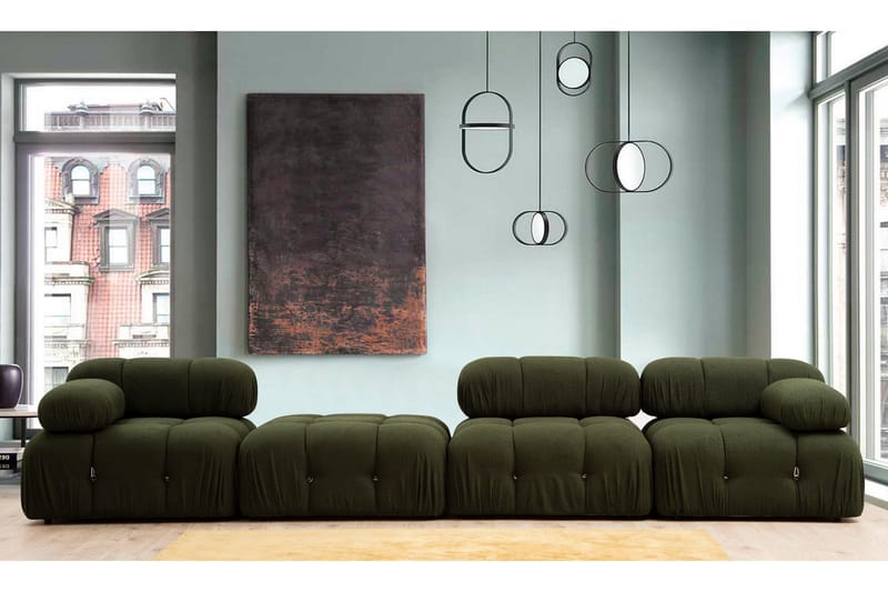 Bubblig Divansoffa 3-sits Belgin 288 cm med fasta armstöd och repdetaljer - Grön - Möbler - Soffa - Divansoffa & schäslongsoffa - 3 sits soffa med divan