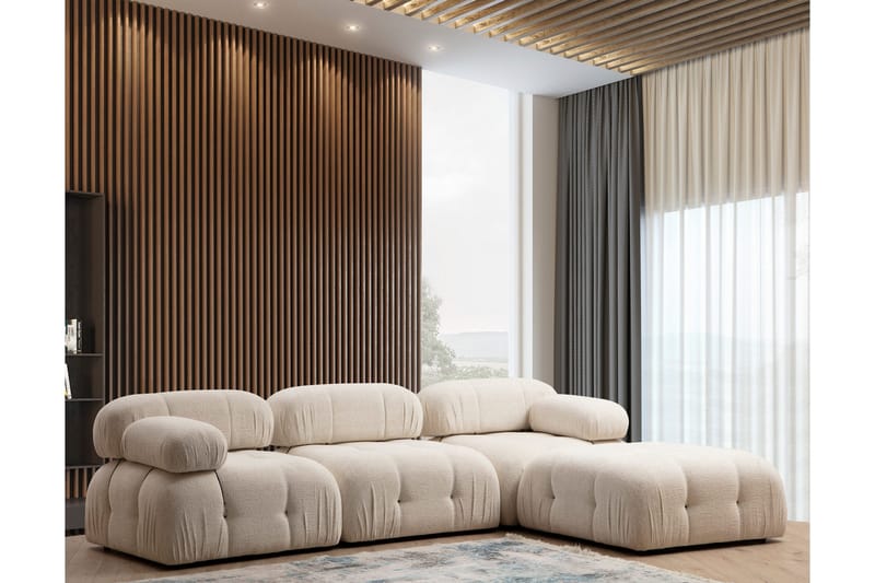 Bubblig Divansoffa 3-sits Belgin 288 cm med fasta armstöd och repdetaljer - Ljusbeige - Möbler - Soffa - Divansoffa & schäslongsoffa - 3 sits soffa med divan