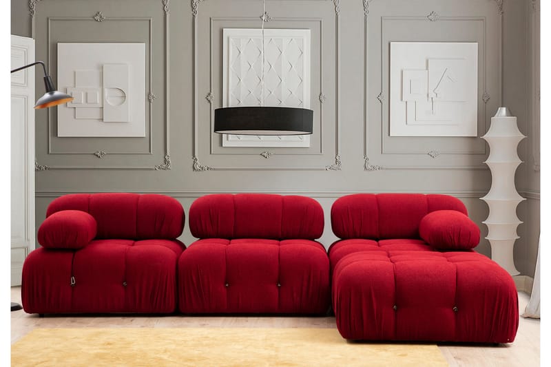 Bubblig Divansoffa 3-sits Belgin 288 cm med fasta armstöd och repdetaljer - Röd - Möbler - Soffa - Divansoffa & schäslongsoffa - 3 sits soffa med divan