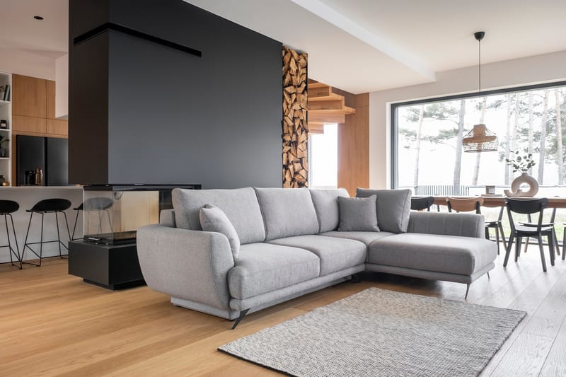 Buckmeier 3-sits Soffa med Schäslong Höger, Ljusgrå