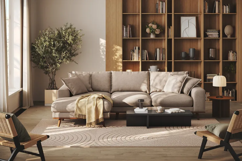 Copenhagen Premium 4-sits Vänstervänd L-formad Djup Divansoffa i Tyg - Ljusbrun - Möbler - Soffa - Divansoffa & schäslongsoffa - 3 sits soffa med divan