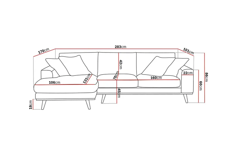 Copenhagen Premium 4-sits Vänstervänd L-formad Djup Divansoffa i Tyg - Ljusbrun - Möbler - Soffa - Divansoffa & schäslongsoffa - 3 sits soffa med divan