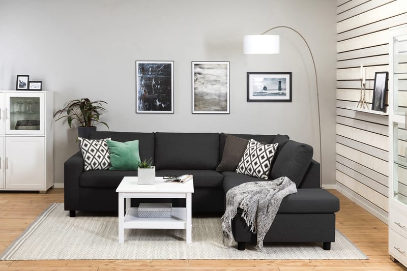 Crazy 3-sits Högervänd L-formad Schäslongsoffa i Tyg - Antracit - Möbler - Soffa - Divansoffa & schäslongsoffa - 3 sits soffa med divan