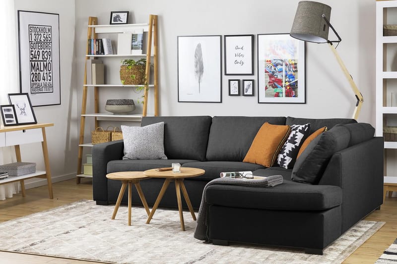 Crazy 3-sits Högervänd L-formad Schäslongsoffa i Tyg - Antracit - Möbler - Soffa - Divansoffa & schäslongsoffa - 3 sits soffa med divan