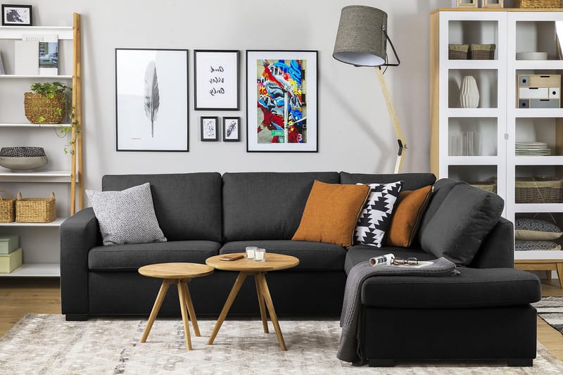 Crazy 3-sits Högervänd L-formad Schäslongsoffa i Tyg - Antracit - Möbler - Soffa - Divansoffa & schäslongsoffa - 3 sits soffa med divan