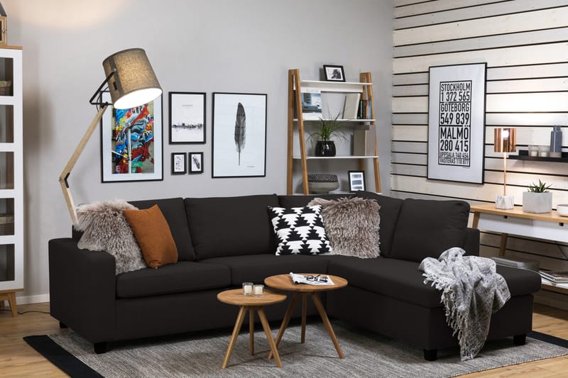 Crazy 3-sits Högervänd L-formad Schäslongsoffa i Tyg - Antracit - Möbler - Soffa - Divansoffa & schäslongsoffa - 3 sits soffa med divan
