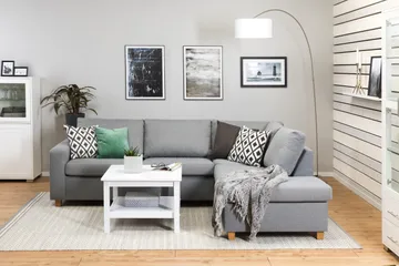 Crazy 3-sits Högervänd L-formad Schäslongsoffa i Tyg - Grå - Möbler - Soffa - Divansoffa & schäslongsoffa - 3 sits soffa med divan