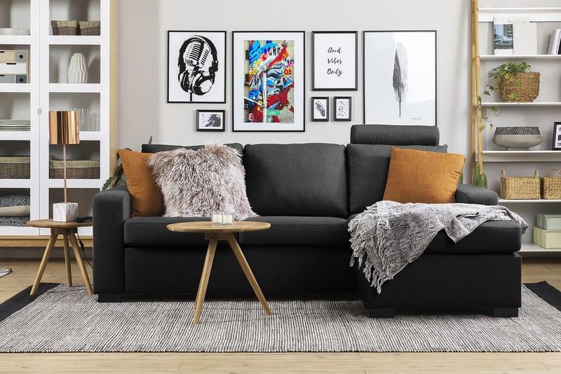 Crazy 3-sits Vändbar L-formad Divansoffa i Tyg - Antracit - Möbler - Soffa - Divansoffa & schäslongsoffa - 3 sits soffa med divan