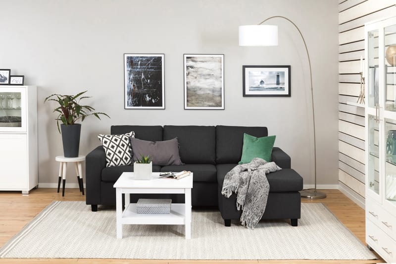 Crazy 3-sits Vändbar L-formad Divansoffa i Tyg - Antracit - Möbler - Soffa - Divansoffa & schäslongsoffa - 3 sits soffa med divan