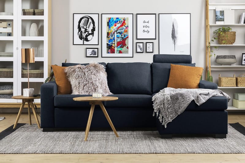 Crazy 3-sits Vändbar L-formad Divansoffa i Tyg - Blå - Möbler - Soffa - Divansoffa & schäslongsoffa - 3 sits soffa med divan