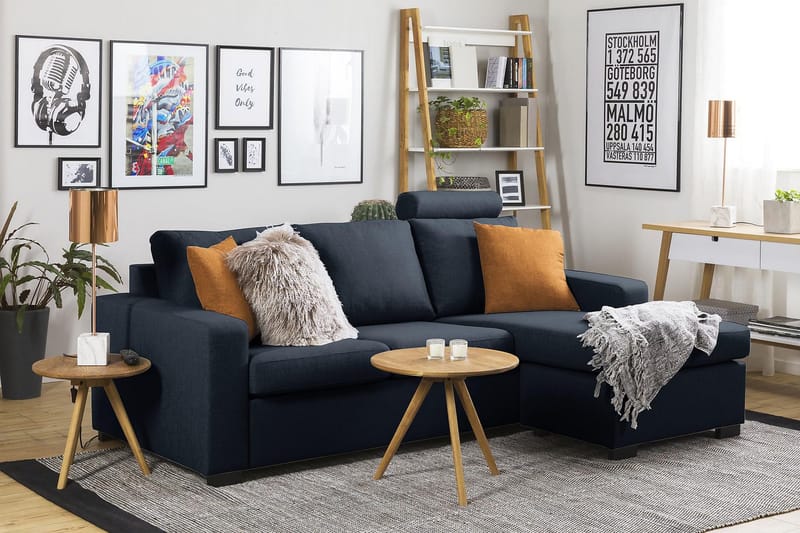 Crazy 3-sits Vändbar L-formad Divansoffa i Tyg - Blå - Möbler - Soffa - Divansoffa & schäslongsoffa - 3 sits soffa med divan