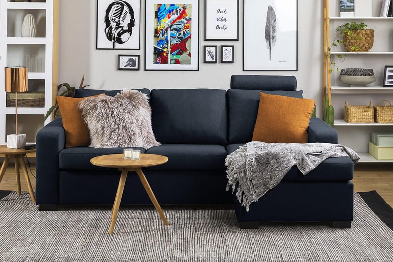 Crazy 3-sits Vändbar L-formad Divansoffa i Tyg - Blå - Möbler - Soffa - Divansoffa & schäslongsoffa - 3 sits soffa med divan