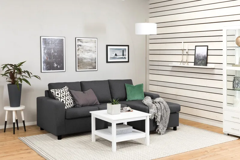 Crazy 3-sits Vändbar L-formad Divansoffa i Tyg - Mörkgrå - Möbler - Soffa - Divansoffa & schäslongsoffa - 3 sits soffa med divan