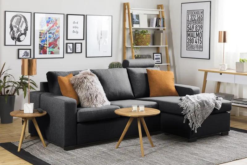 Crazy 3-sits Vändbar L-formad Divansoffa i Tyg - Mörkgrå - Möbler - Soffa - Divansoffa & schäslongsoffa - 3 sits soffa med divan