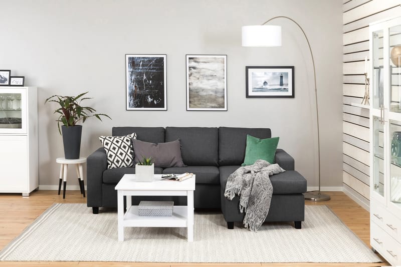 Crazy 3-sits Vändbar L-formad Divansoffa i Tyg - Mörkgrå - Möbler - Soffa - Divansoffa & schäslongsoffa - 3 sits soffa med divan