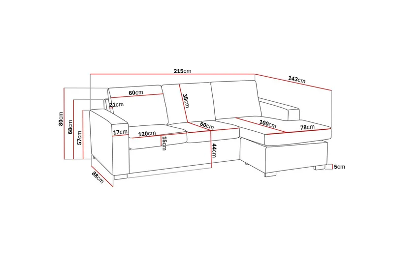 Crazy 3-sits Vändbar L-formad Divansoffa i Tyg - Mörkgrå - Möbler - Soffa - Divansoffa & schäslongsoffa - 3 sits soffa med divan